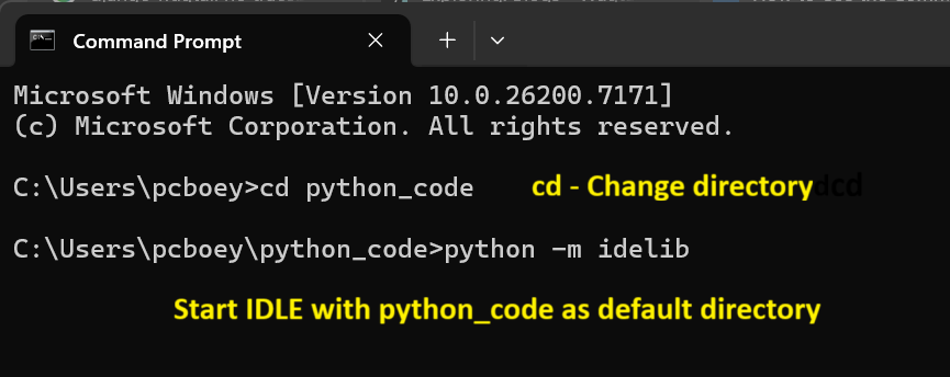 Screenshot of starting IDLE from the command prompt